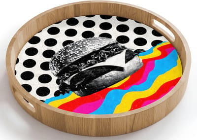 Dienblad rond 40x40 cm - Schootdienblad hout - Hamburger - Stippen - Golven - Kleuren - Borrelplank rechthoek - Plateau houten dienbladen
