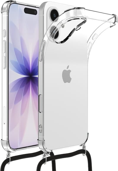 Geschikt voor iPhone 17 Telefoonhoesje met Telefoonkoord en Stootrand - Koordhoesje TPU Backcover Case Shockproof met Lanyard - Transparant - Smartphonica geschikt voor iPhone 17