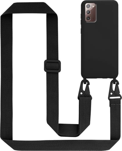 Cadorabo Mobiele telefoon ketting geschikt voor Samsung Galaxy NOTE 20 in LIQUID ZWART - Silicone beschermhoes met lengte verstelbare koord riem