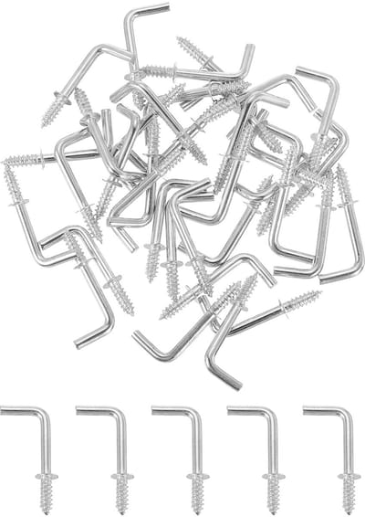 40 stuks L-vormige haken, 5/8 inch rechthoekige kleine koolstofstalen schroefhaken 7 haakse haken om op te hangen, zilver