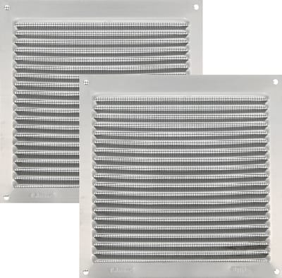 AMIG Ventilatierooster/muurrooster met gaas - 2x - 170 x 170mm - aluminium - zilver - schoepenrooster - tegen muggen en insecten