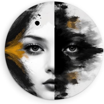 Saammp Muurcirkel Hout - Vrouw - 2 gezichten - abstract - Ø 90 - Wandcirkel - Wanddecoratie Cirkel - Muurdecoratie Woonkamer - Slaapkamer decoratie - Rond Schilderij