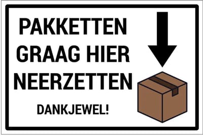 Pakketten graag hier neerzetten sticker | 18 x 12 cm
