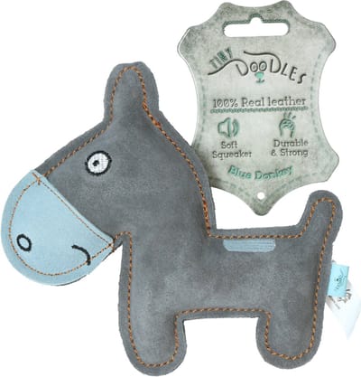 Tiny Doodles Doggy - 17 cm - Doodles Donkey - Hondenspeelgoed - Honden speeltje met piep - Blauw