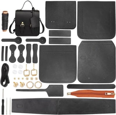 Dailygoods - WADORN Knutselset voor schoudertassen van leer, schoudertas van PU-leer, materialen voor naaipatroon, handtas, voor dames, 17 x 16 x 7 cm (zwart)