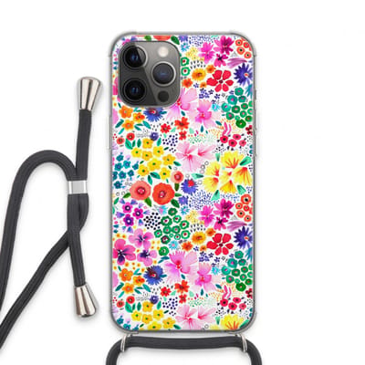 Case Company® - Hoesje met koord geschikt voor iPhone 13 Pro Max hoesje met Koord - Little Flowers - Telefoonhoesje met Zwart Koord - Bescherming aan alle Kanten en Over de Schermrand