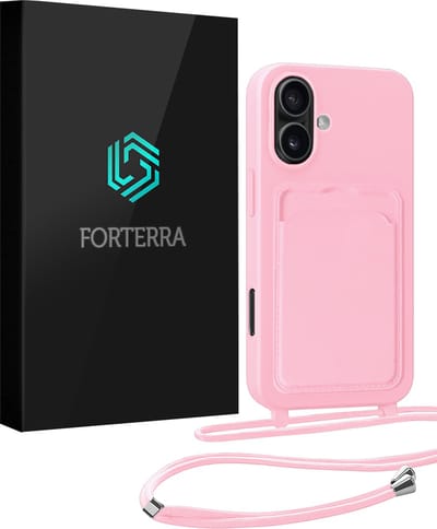 Hoesje Geschikt voor iPhone 17 Pashouder Case Siliconen Hoes Met Koord - Hoes Geschikt voor iPhone 17 Met Telefoonkoord Hoesje Back Cover Met Pasjeshouder - Lichtroze