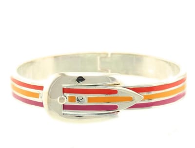 Behave Bangle zilver-kleur met riem sluiting rood oranje paars 17.50 cm