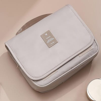 Reis Make-up Tas Waterdichte Toiletartikelen Organizer Vrouwen Neceser Badkamer Haak Waszak Haak Make-up Opbergtas beige
