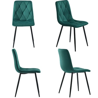 YEHTOKHOME Eetkamerstoelen set van 4, Keukenstoel met fluwelen bekleding, Woonkamerstoel met rugleuning, Gestoffeerde stoel met metalen poten, Ergonomische stoel voor eettafel, Industrieel, Groen