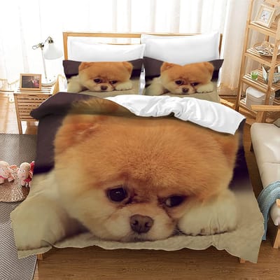 Pomeriaan Dekbedovertrek Set Dieren Honden Beddengoed Set 3D Schattige Huisdier Beddengoed Voor Tieners Tweepersoons Queen King Size Polyester Dekbedovertrek AU Single(140x210cm)