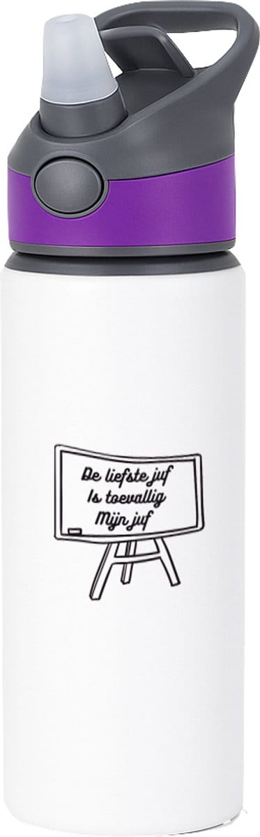 Hacebo® - De liefste juf is toevallig mijn juf waterfles met rietje paars - Juf - Juf - Leraar - water fles - 650ML
