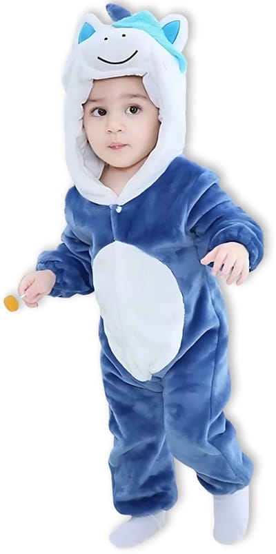 BoefieBoef Dieren Onesie Pyjama Kinderen 6m-2jr – Eenhoorn Blauw – Verkleedkleding met Luierrits – Carnaval Dierenpak - Kerst en Kraamcadeau - Zacht Flanel - Romper - Boxpak - Jongens - Meisjes