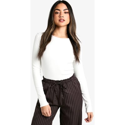 boohoo Dames Dubbel Laag Modal Rib Langarmige Top | Cream | Maat: 10