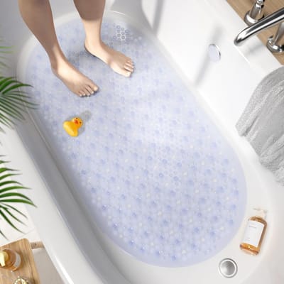 Antislip Oval Badmat voor Badkuip, 68 x 38 cm, Machinewasbare Douchemat met Zuignappen, Schimmelbestendig en BPA-vrij, Transparant en Veilig voor Kinderen