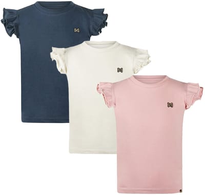 Koko Noko - NOOS-GIRLS-Meisjes - Biologische katoen - 3 Shirts - Navy - Roze - Off white - Maat 92