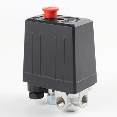 Eenfasige drukschakelaar geschikt voor luchtcompressoren met 4 ¼” uitgangen, 10 bar (145 psi) poort en regelklep.