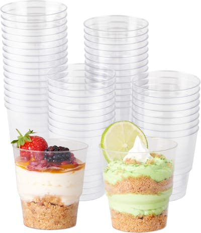 Matana – 48 Plastic Dessertbekers, 240ml – Transparant – Herbruikbaar & Stevig – Voor Desserts, Tiramisu, Voorgerechten & Buffetten
