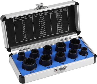 Dailygoods- Moer Remover 10-delige Set - Bouten Extractor - Gestripte Moeren Verwijderen - Roestige Bouten Verwijderen - Legering - Zwart - Boutenextractor