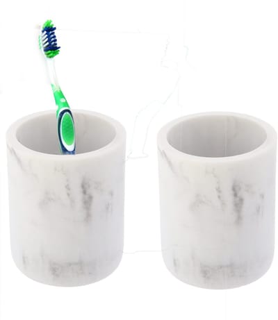 Tendance Badkamer tandenborstelhouder - 2x - wit - marmer look - polyresin - 9.5 cm