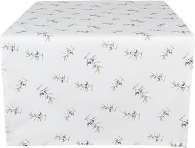 Clayre & Eef Tafelloper 50x140 cm Wit Katoen Olijven