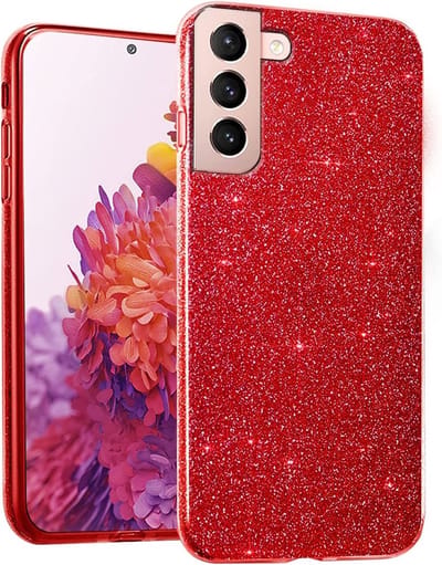 Hoesje Geschikt Voor Samsung Galaxy S22 Plus hoesje glitter backcover – Rood – oTronica