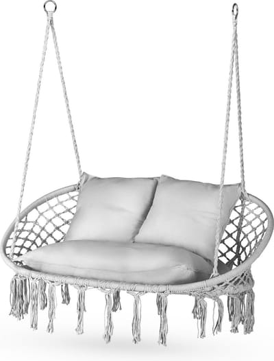 Outtec® Hangstoel XXL met 3 Kussens - tot 200kg - voor 2 Personen - Hangmand, Schommel voor Tuin, Terras, Balkon, Veranda - Boho Stijl
