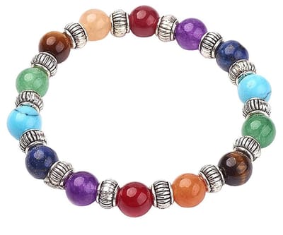 Edelstenen armband Mix Gemstone Silver - multi color - elastisch - blauw - groen - paars - rood - geel - aqua - bruin - luxe sieraden zakje - armband dames - elastisch armband