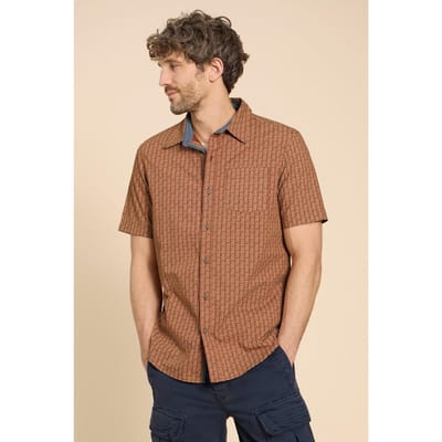 White Stuff Geo Pineapple Printed Ss Shirt Orange Print Size: S | Casual Shirts Outlet | Heren | Oranje