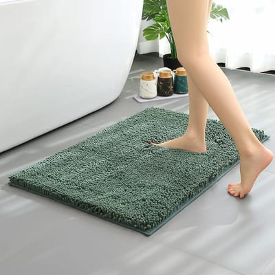 Tapis de salle de bain absorbant en Chenille, antidérapant, épais, en éponge absorbante à mémoire de forme, en peluche, pour la maison 40x60cm vert