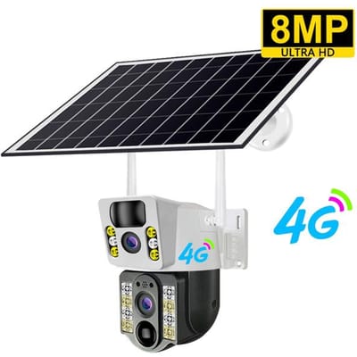 Caméra IP solaire 8MP 4K HD Wifi 4G Sim double objectif extérieur PIR détection humaine caméra de vidéosurveillance faible puissance V380pro caméras IP de sécurité intelligentes 4G Camera