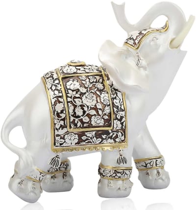 Dailygoods- Olifantenstandbeeld Elegante Decoratie - Witte Beeldje - Feng Shui Beeld - Gelukkige Olifant - Kracht en Bescherming - Voortreffelijk Vakmanschap - Decoratiebeeld