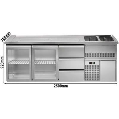 GGM Gastro Biertheke Premium PLUS - 2500x700mm - 2 Glastüren & 3 Schubladen