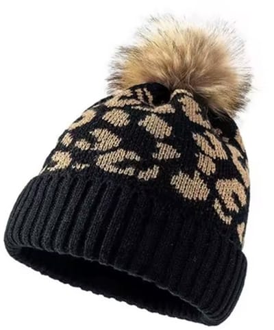 Muts Dames Tijger Zwart- Winter - Mode - Luipaard - Knot - Zwart - Bal