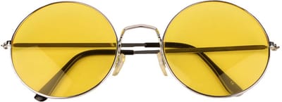 Faram Party zonnebril - Hippie Flower Power Sixties - grote XL ronde glazen - geel