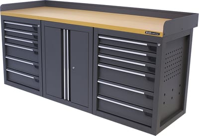 Kraftmeister werkbank 200 cm - Werktafel met 12 laden, 1 opbergkasten en MDF werkblad - Grijs