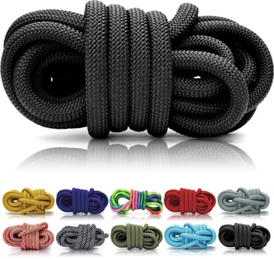 PPM touw 5 m, 8 mm dik, zwart gevlochten koord van polypropyleen multifilament, als basis voor hondenlijn, halsband, takelen en handwerk, goed te knopen en vlechten, lichtbestendig, drijvend
