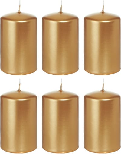 Cilinderkaars/stompkaars - 6x - goud - 5 x 8 cm - 18 branduren - horeca kaarsen