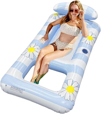 Opblaasbare Zwembad Drijver - Luchtbed Ligstoel - Ontspannen in Water - Met Hoofdsteun - 154x82 cm - Blauw