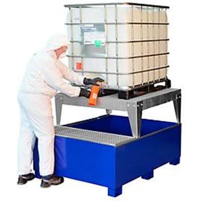 IBC opvangbak CEMO GS1a AB1, staal, 1000 liter inhoud, gelakt, met 1 vulstandaard, L 1600 x B 1255 x H 965 mm