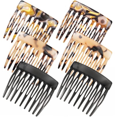 Franse zijkam, 6 stuks haarzijkammen voor vrouwen, decoratieve haarkammen, dames, knot, sterke grip, clips, Franse twist, haarstyling (zwart, schildpad, acetaat)