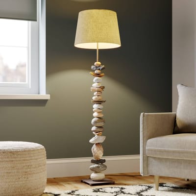 ONLI Vloerlamp Vera met stoffen kap en steendecor