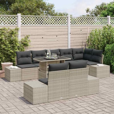 vidaXL - Tuinbank - Set - 9 - st - Lichtgrijs - poly - rattan