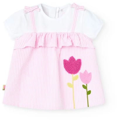Boboli Poplin Striped Mouwloze Jurk Roze 1 Months Meisje
