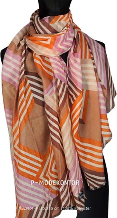 Sjaal Dames Bruin-Oranje Dames Sjaal Met een Roze Print