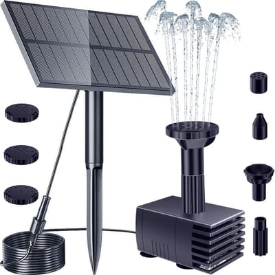 Crrynuo - 1 Stuk - Zonnefontein - Vogelbadfontein Op Zonne-Energie - 1.5W Directe Aandrijving - 6 Verwisselbare Spuitkoppen - Inclusief Montagemateriaal - Voor Tuin & Vijver