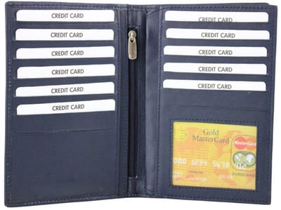 Leren Reis Portefeuille Donkerblauw - Reisportefeuille - Paspoort mapje - Rijbewijs mapje - Autopapieren etui - Grote Portfeuille Heren