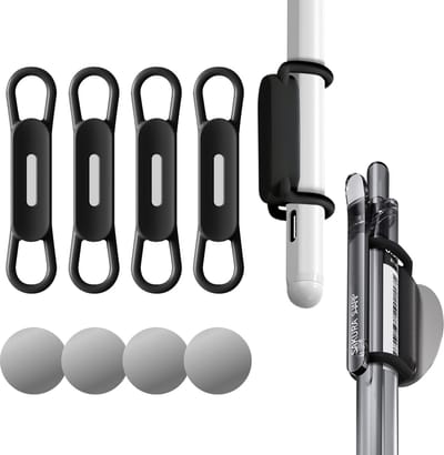 Set met 6 houders – magneetpennen, houder – verstelbare siliconen pennen voor kantoor, koeler, whiteboard, kantoormanager (zwart)