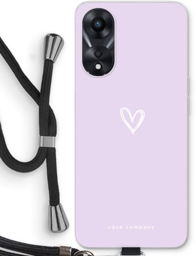 Case Company® - Hoesje met koord geschikt voor Oppo A78 5G hoesje met Koord - Klein hartje paars - Telefoonhoesje met Zwart Koord - Bescherming aan alle Kanten en Over de Schermrand