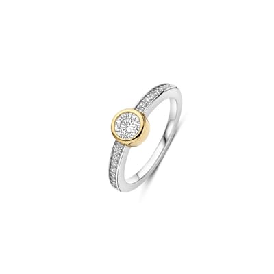 TI SENTO Dames Ring - 925 zilver - Zirkonia met geel verguld - Maat 17.75 mm / maat 56 - 12390ZY